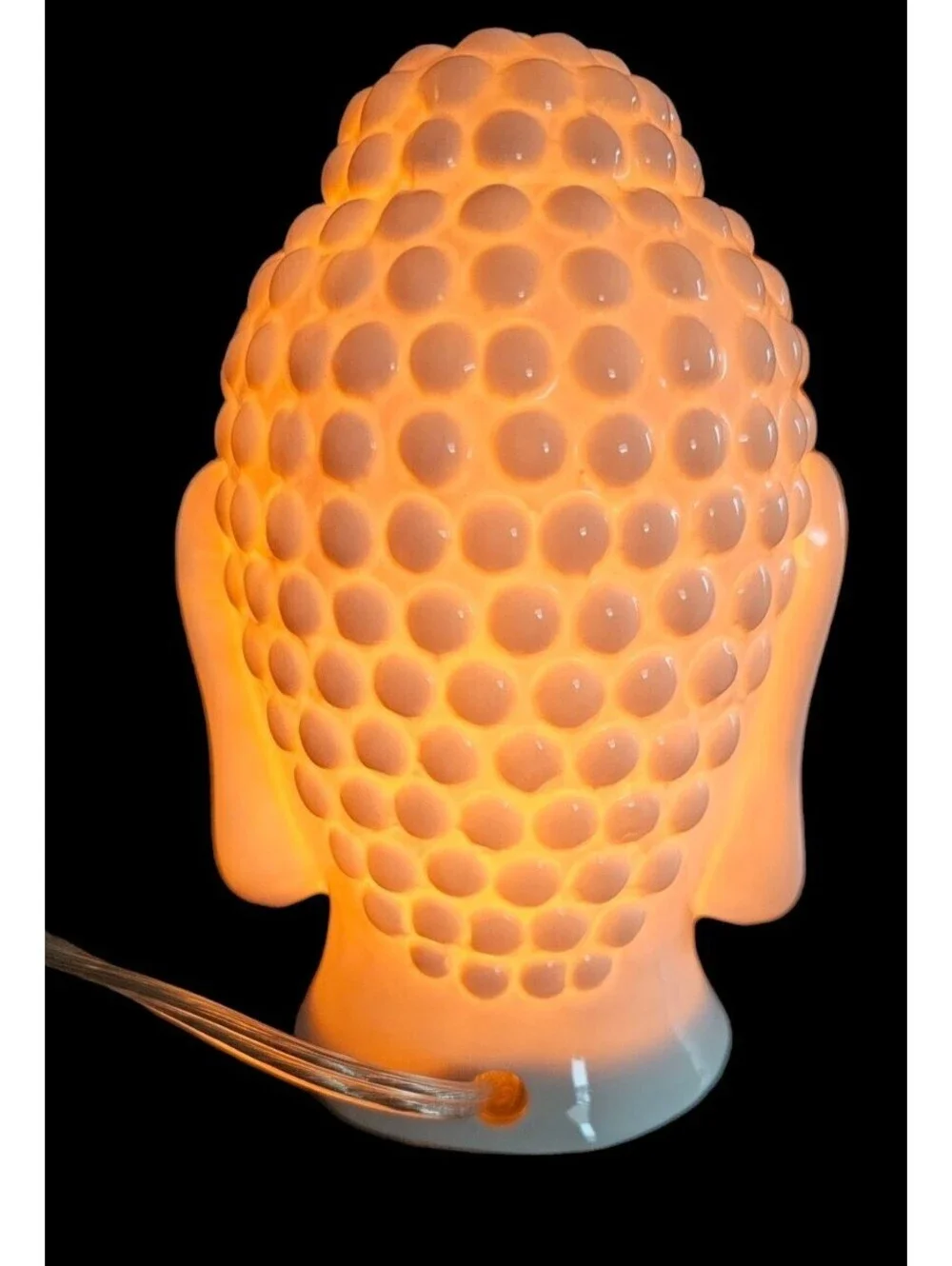 Buddha Head Night Light 7.25” Solid White Ceramic Electric Nightstand Table Lamp